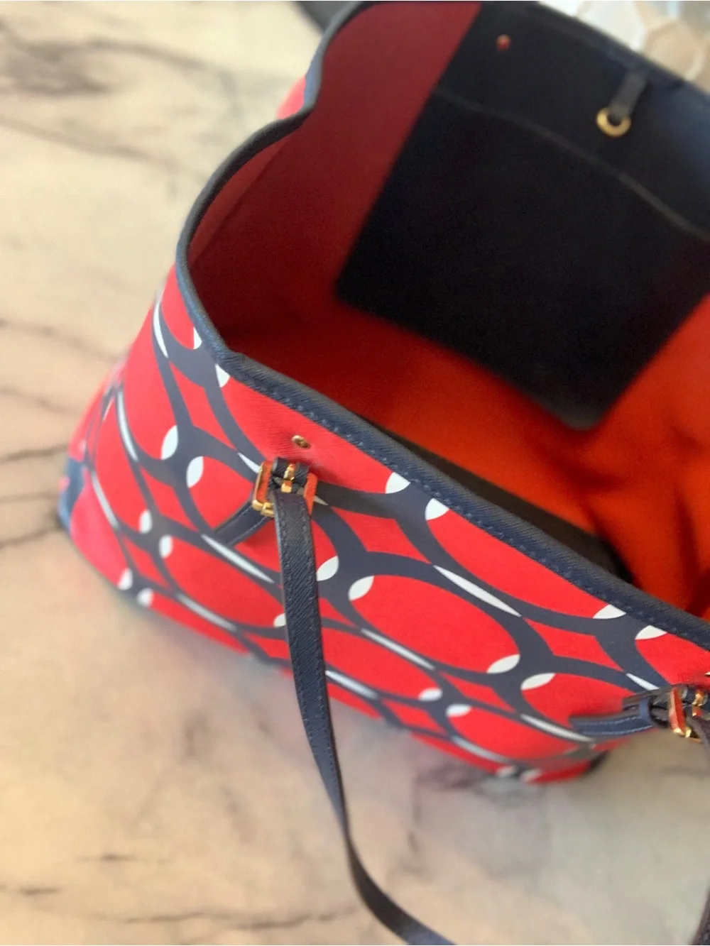Michael Kors Red and Blue Circle-Print Tote with Gold MK Charm - Picture 15 of 16